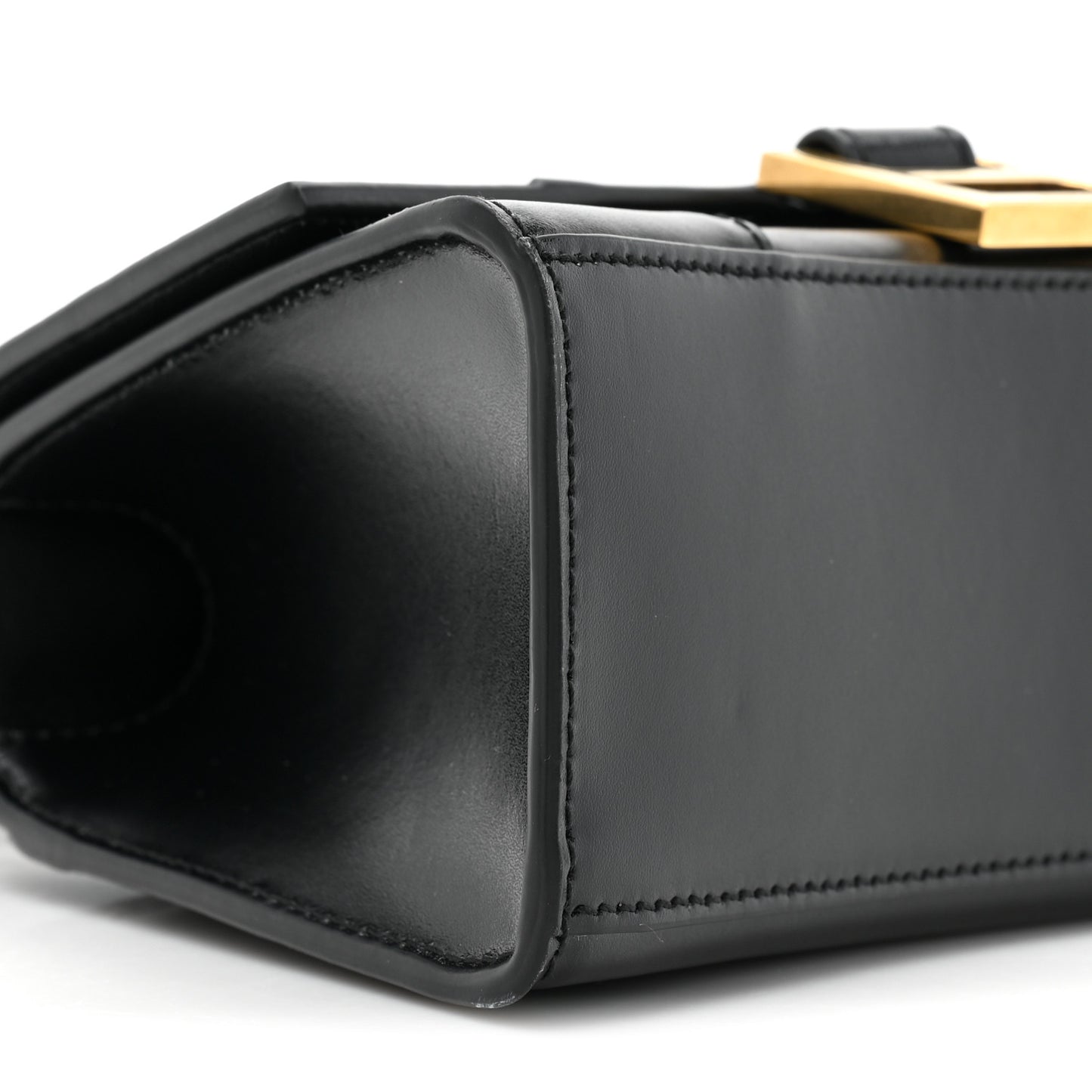 Shiny Box Calfskin Hourglass Top Handle Bag XS Black
