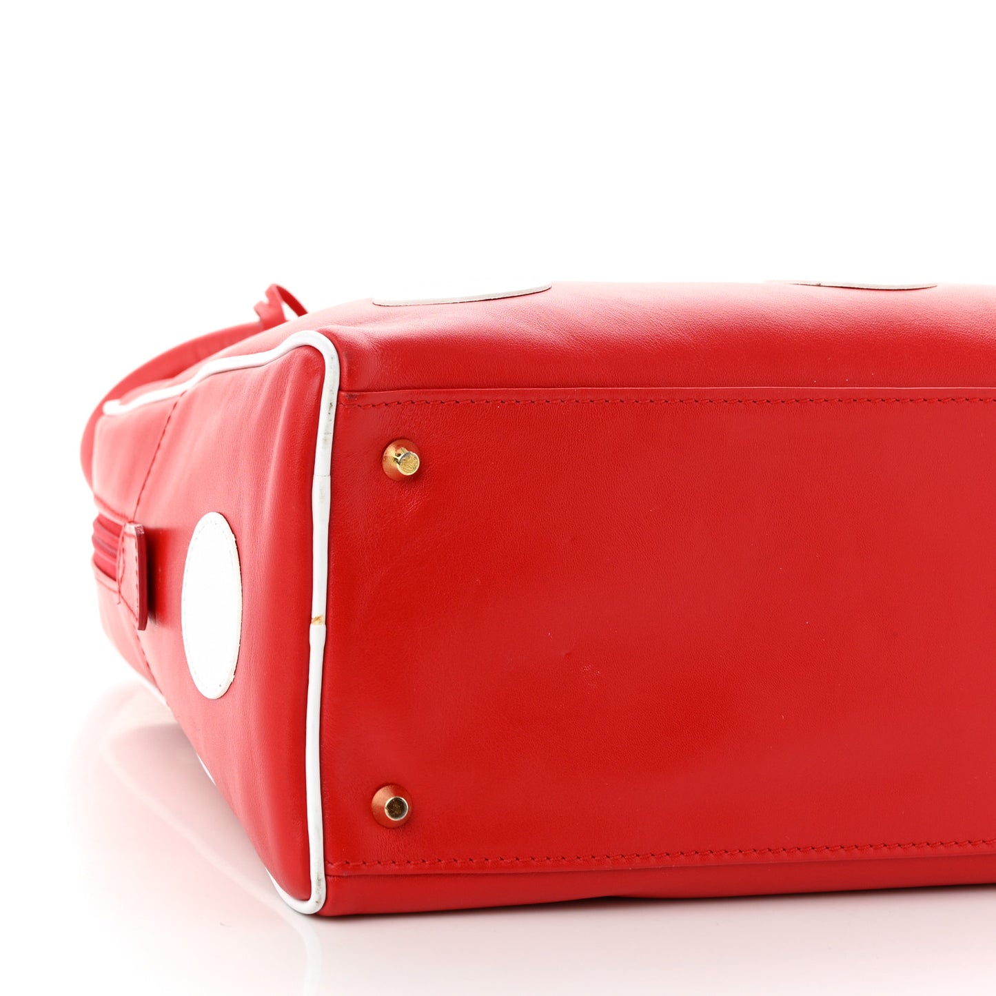 Calfskin Polka Dot Satchel Red White