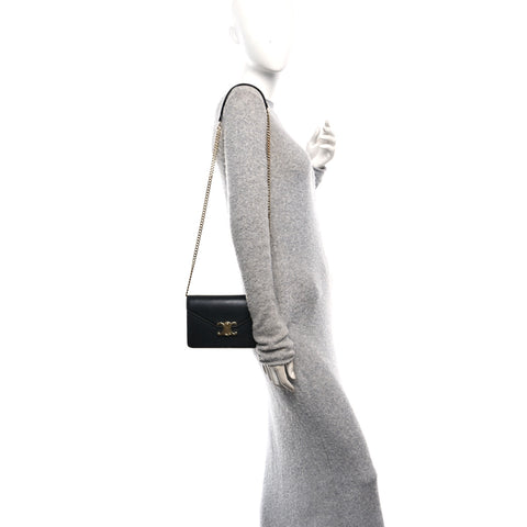Shiny Calfskin Triomphe Margo Wallet on Chain Black