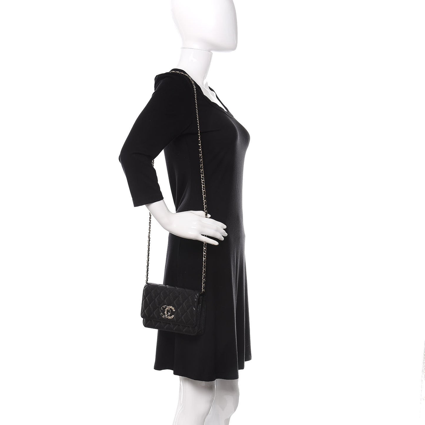 Caviar Quilted French New Wave Chain CC Wallet On Chain WOC Black