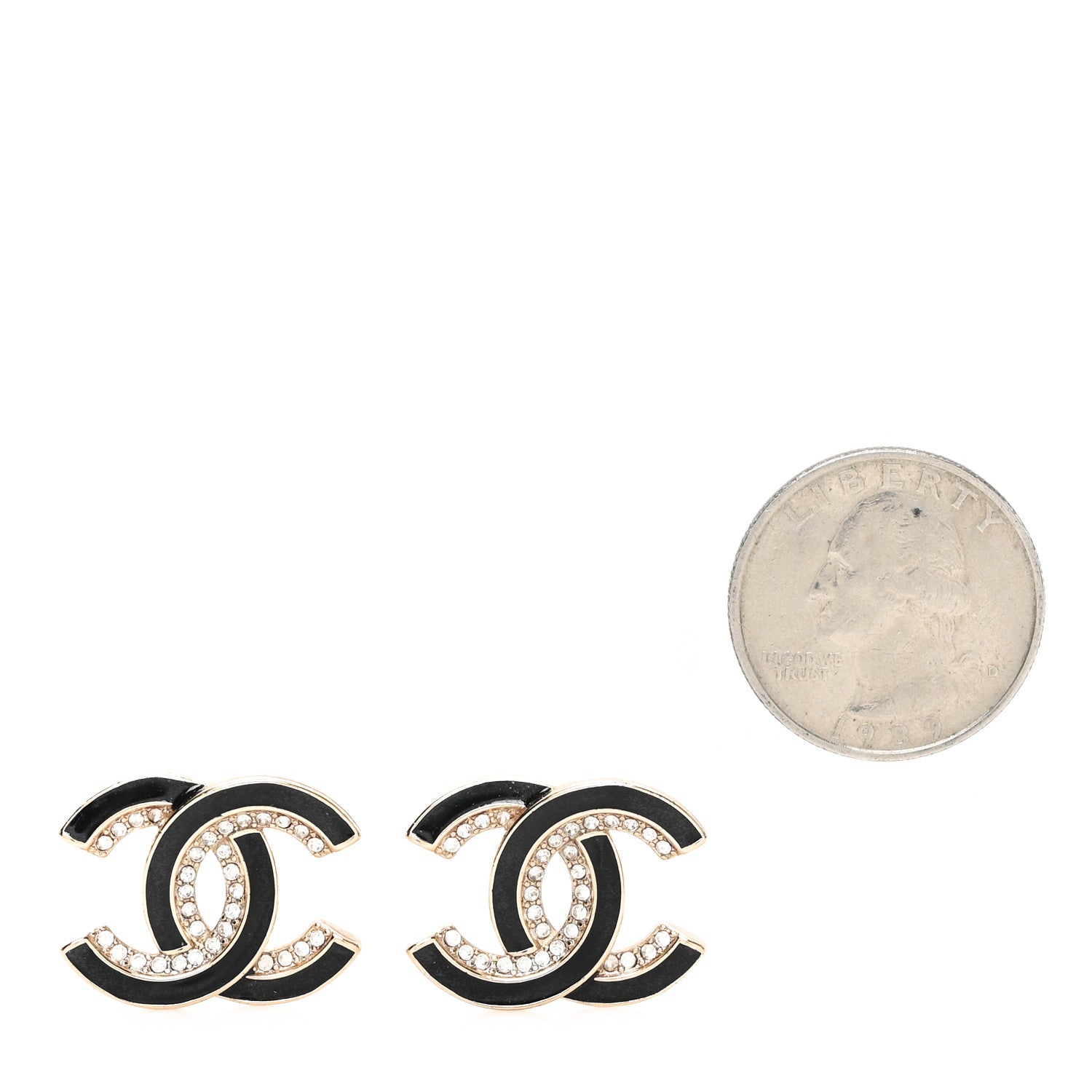 Chanel Crystal Enamel CC Earrings Gold Black 2 of 4