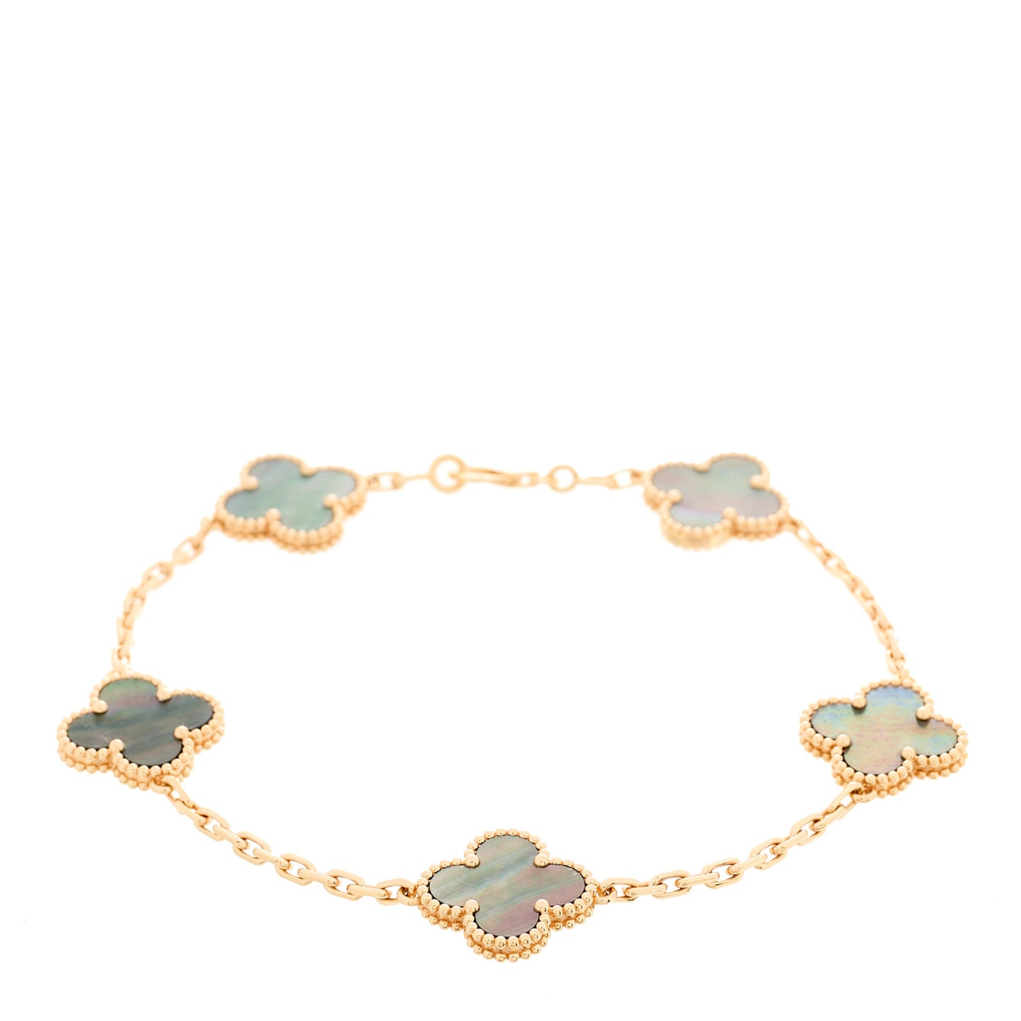 18K Rose Gold Gray Mother of Pearl 5 Motifs Vintage Alhambra Bracelet