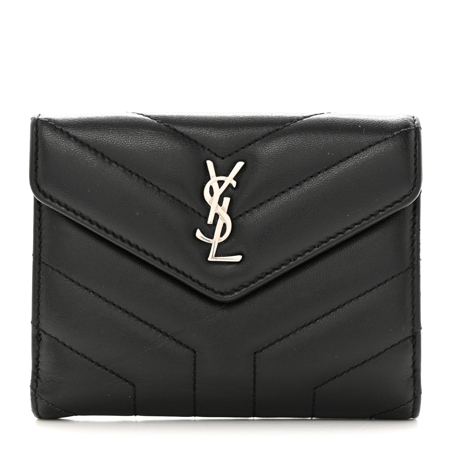 Lambskin Y Quilted Monogram Compact Loulou Wallet Black