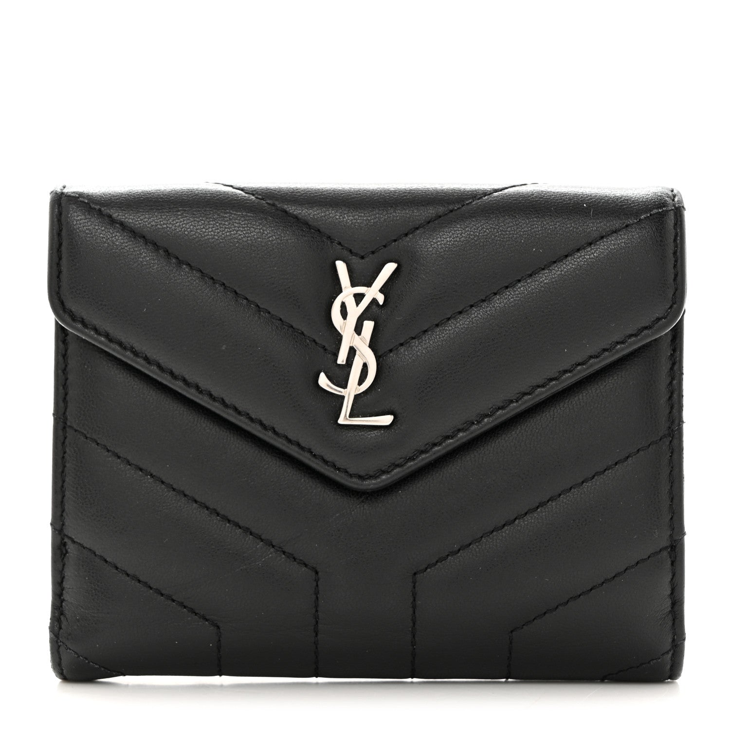 Saint Laurent Lambskin Y Quilted Monogram Compact Loulou Wallet Black 1 of 9