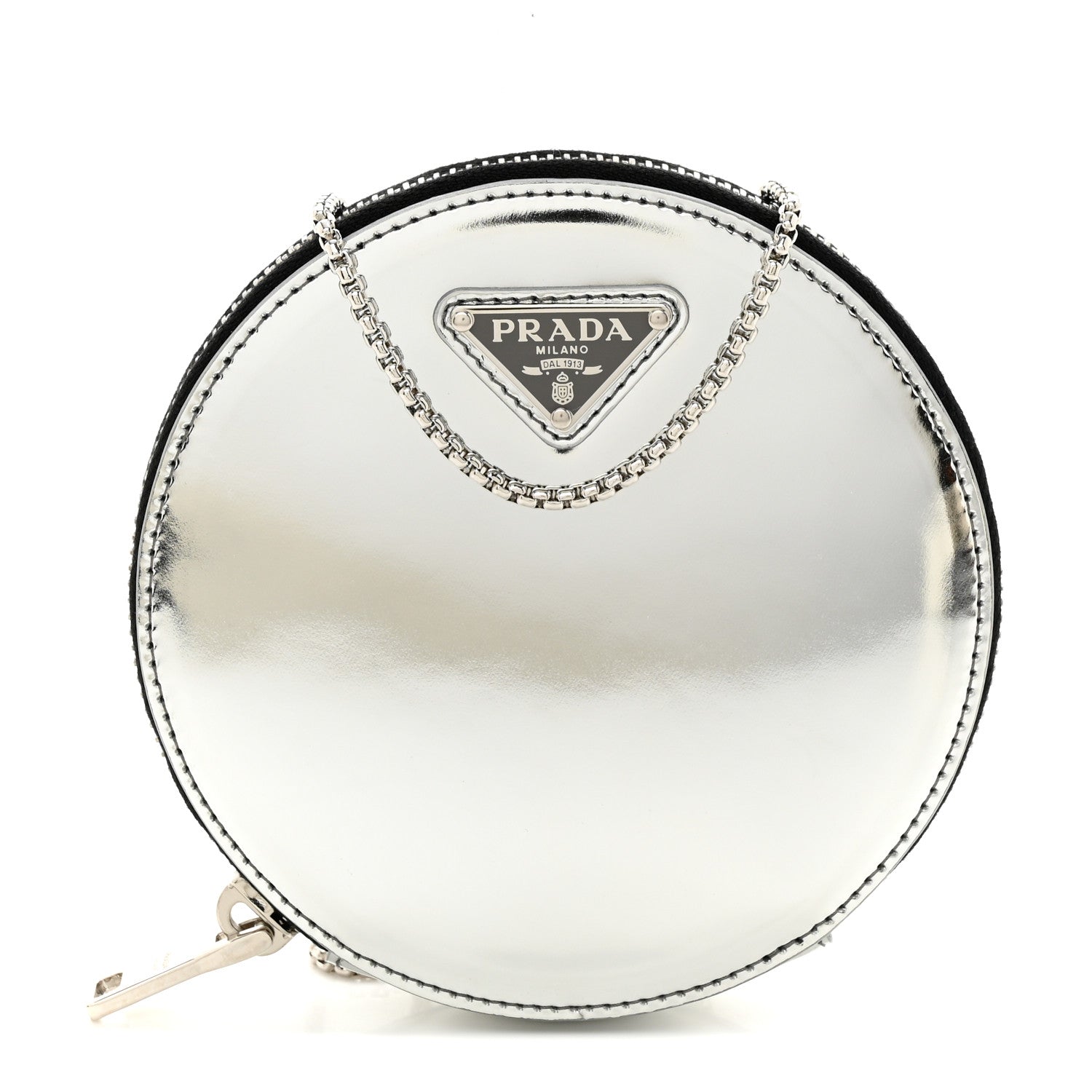 Prada Spazzolato Round Chain Coin Crossbody Pouch Argento 1441234