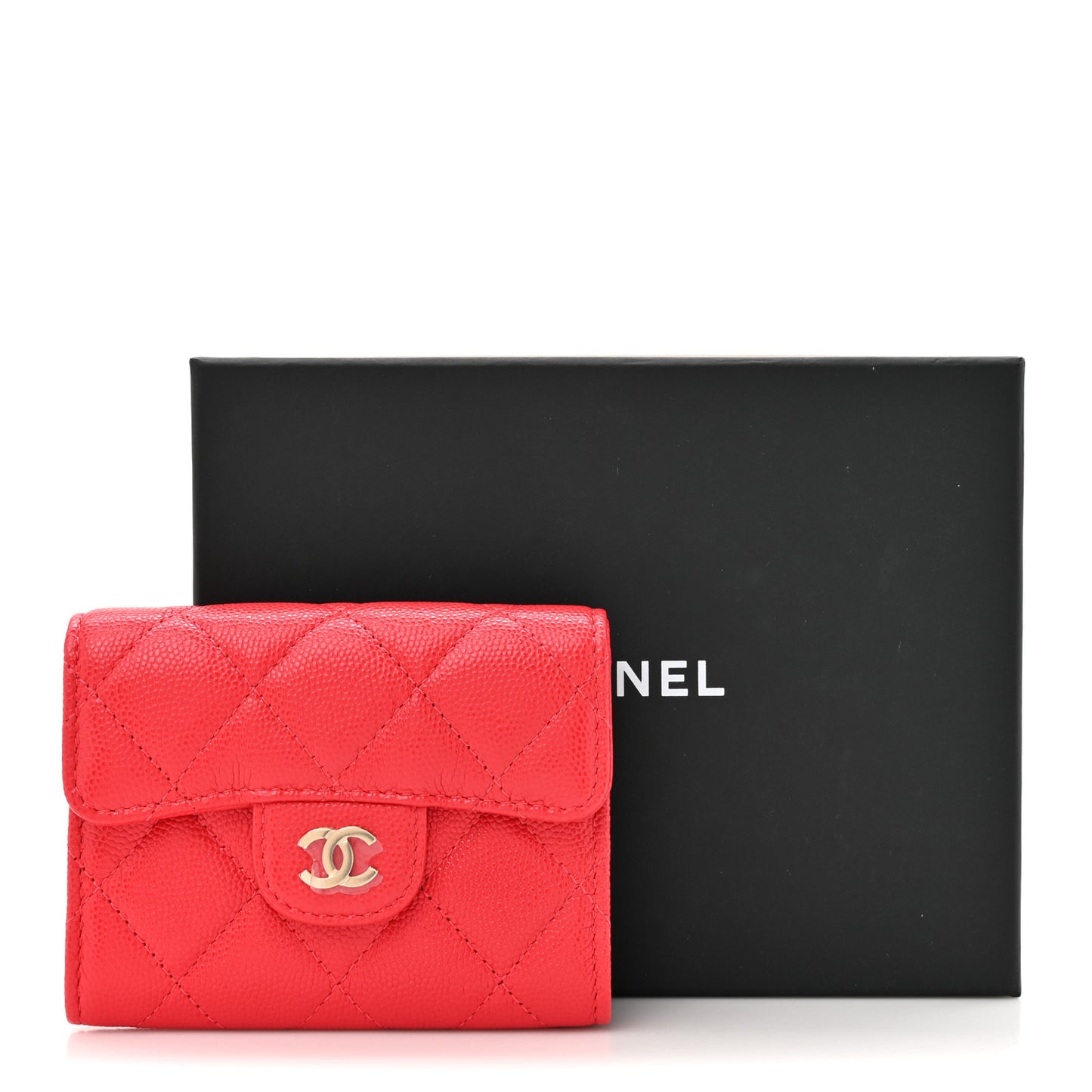 Caviar Quilted Flap Card Holder Wallet Red
