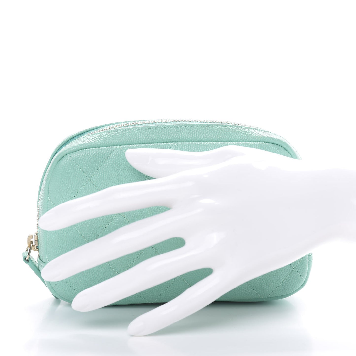 Caviar Quilted Small Curvy Pouch Cosmetic Case Light Blue