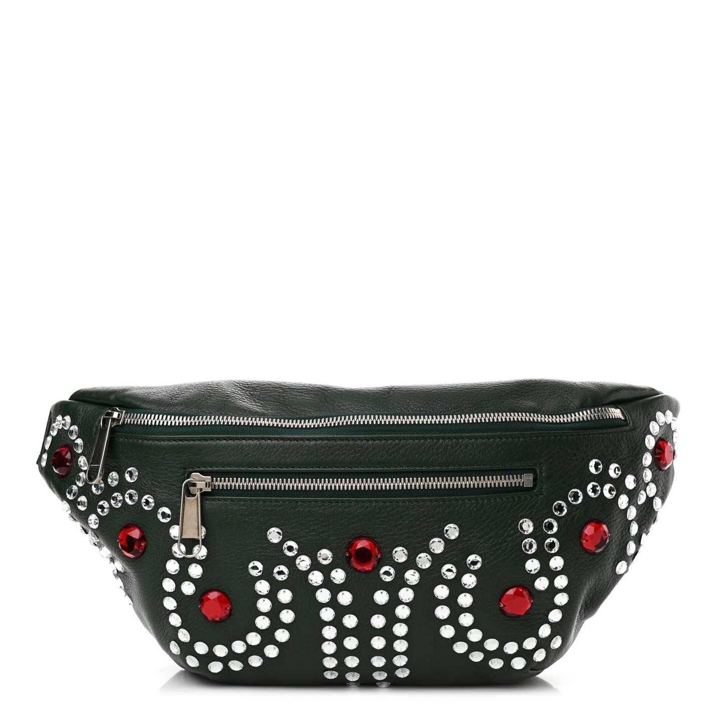 Grained Calfskin Crystal Embellished Small Belt Bag Green