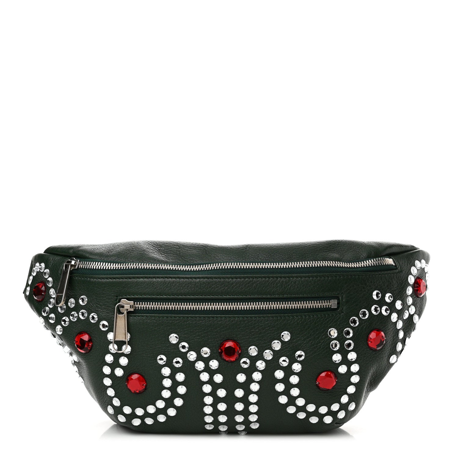 Gucci Grained Calfskin Crystal Embellished Small Belt Bag Green 1 of 10