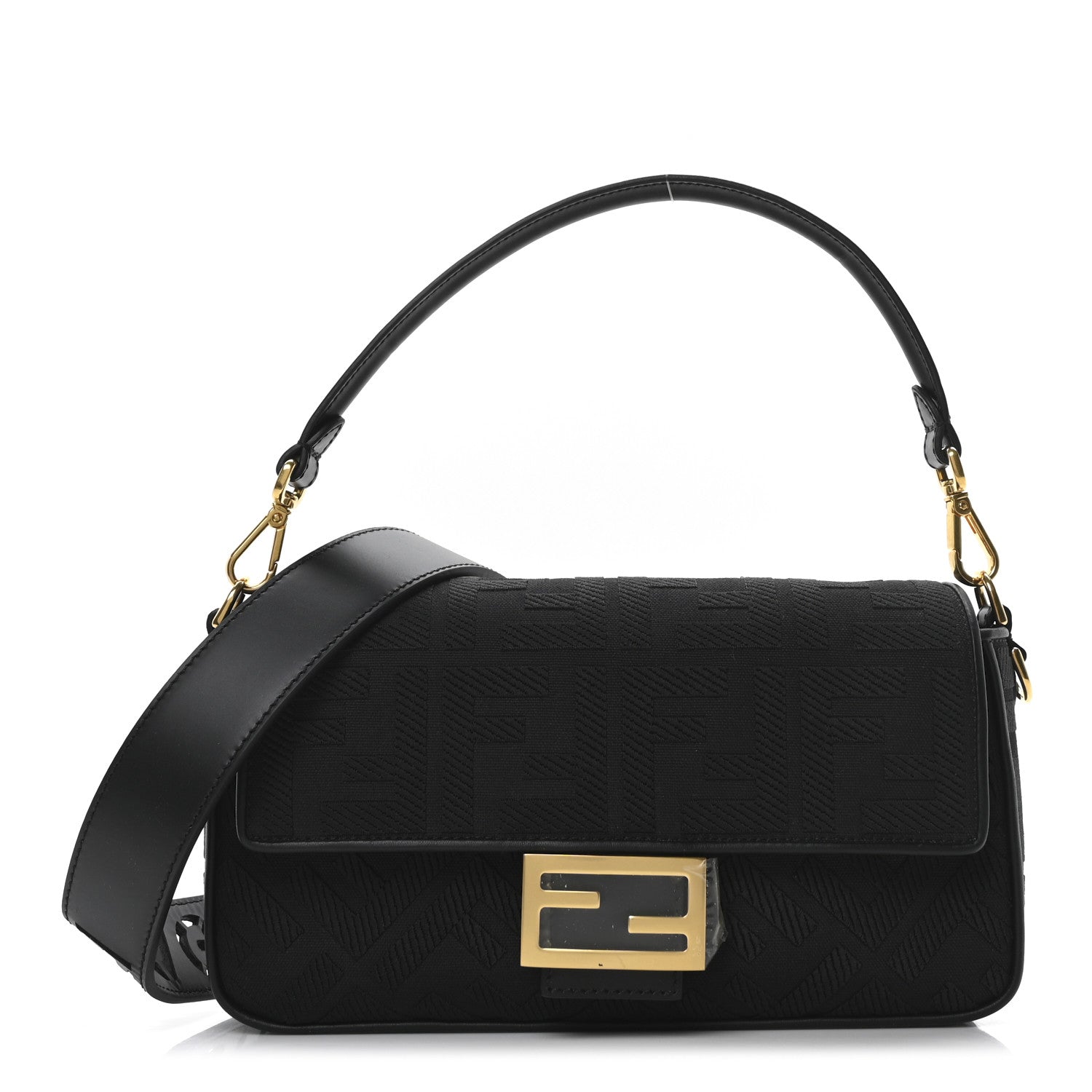 Fendi Canvas Vitello King Extra Strap FF Embroidered Baguette