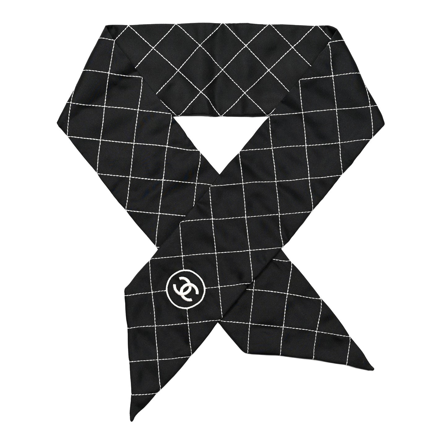 Silk Embroidered CC Bandeau Scarf Black White