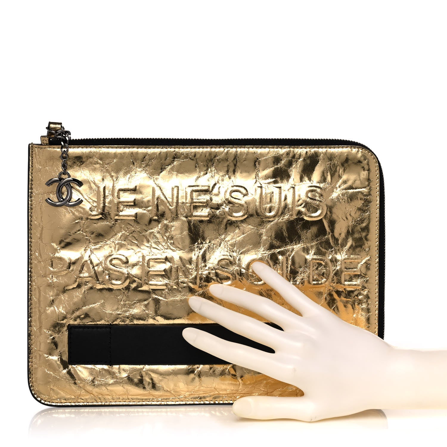 Chanel Metallic Lambskin Medium Je Ne Suis Pas En Solde Pouch Clutch Gold 2 of 11