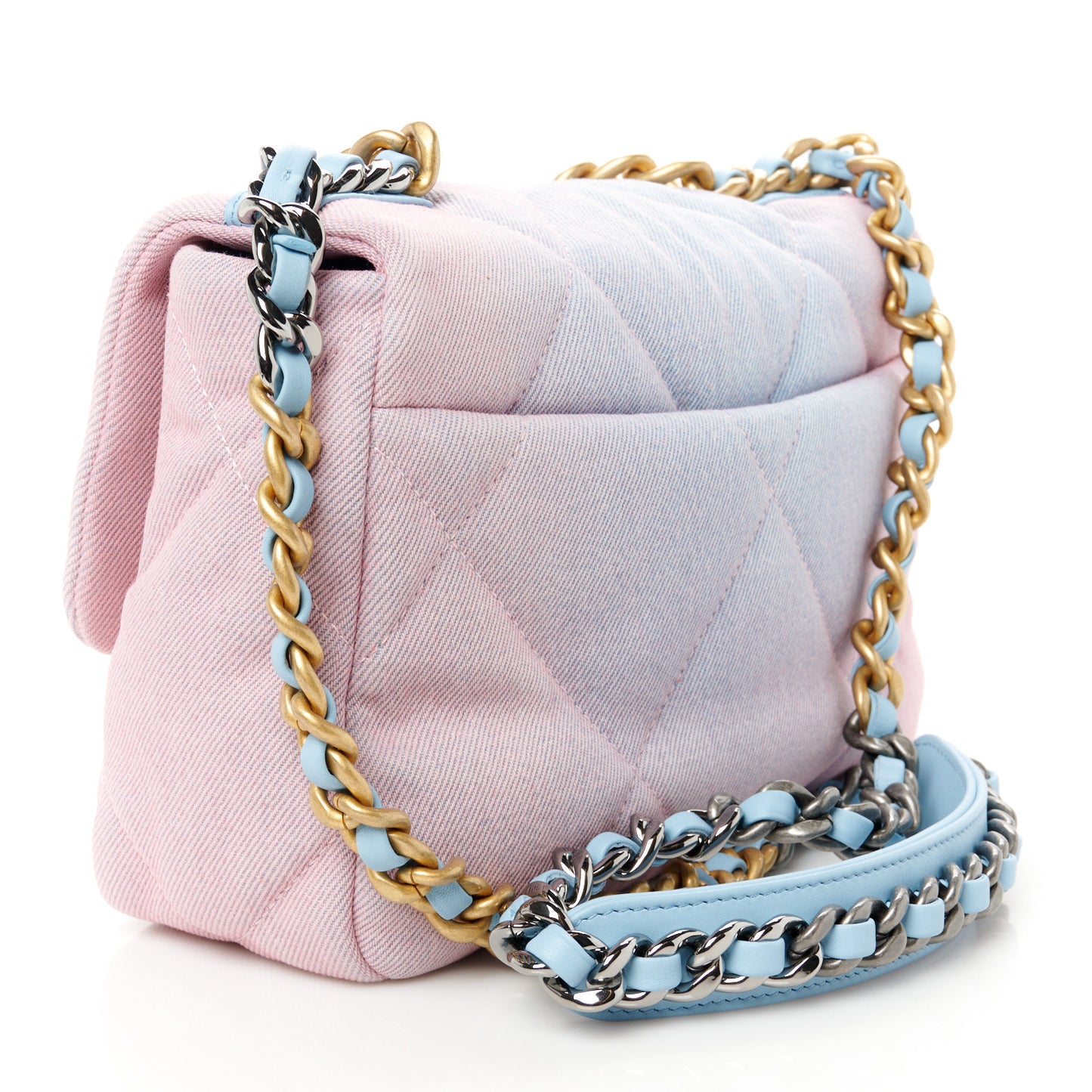 Denim Quilted Medium Chanel 19 Flap Blue Pink