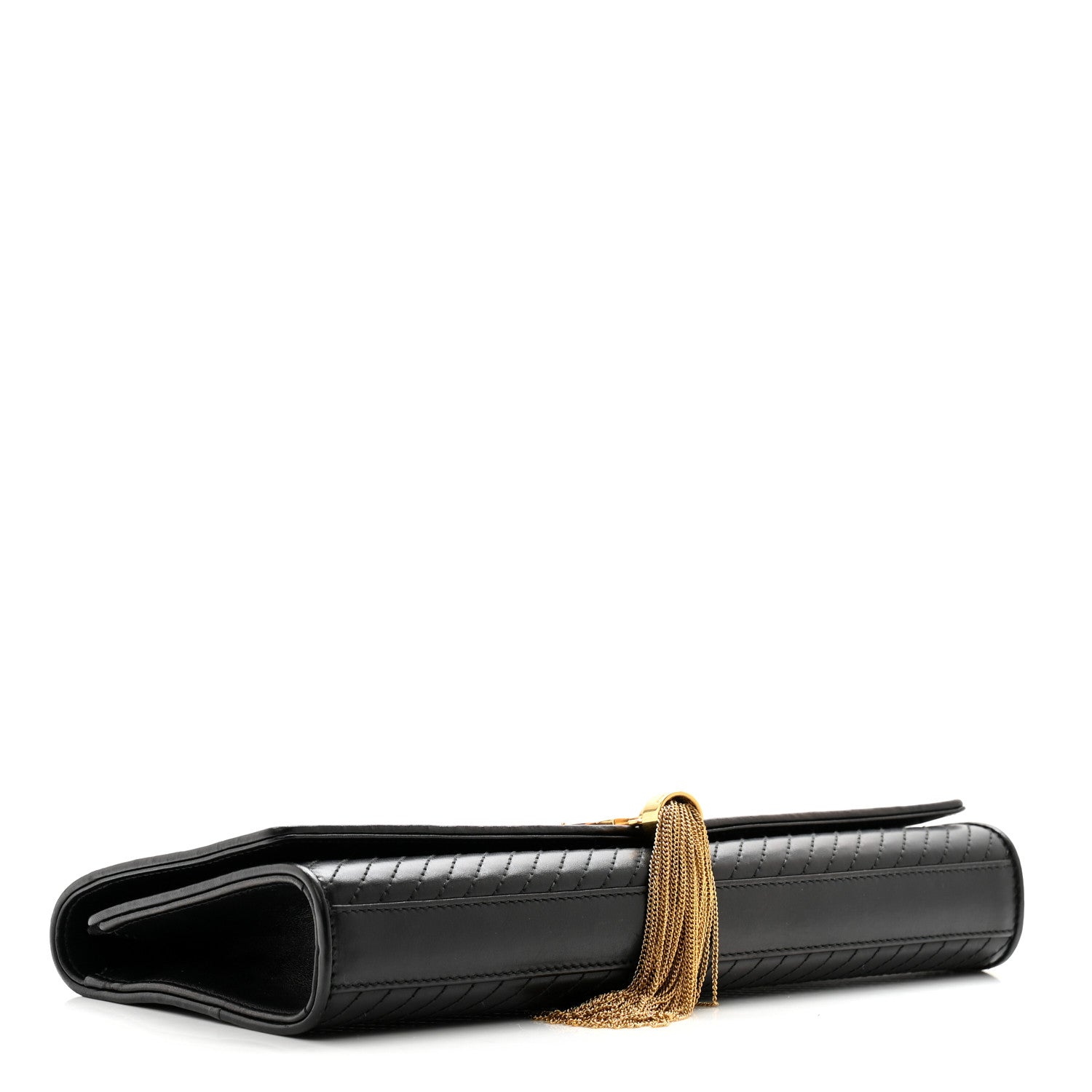 Saint Laurent Calfskin Patterned Cassandre Tassel Clutch Black 4 of 11