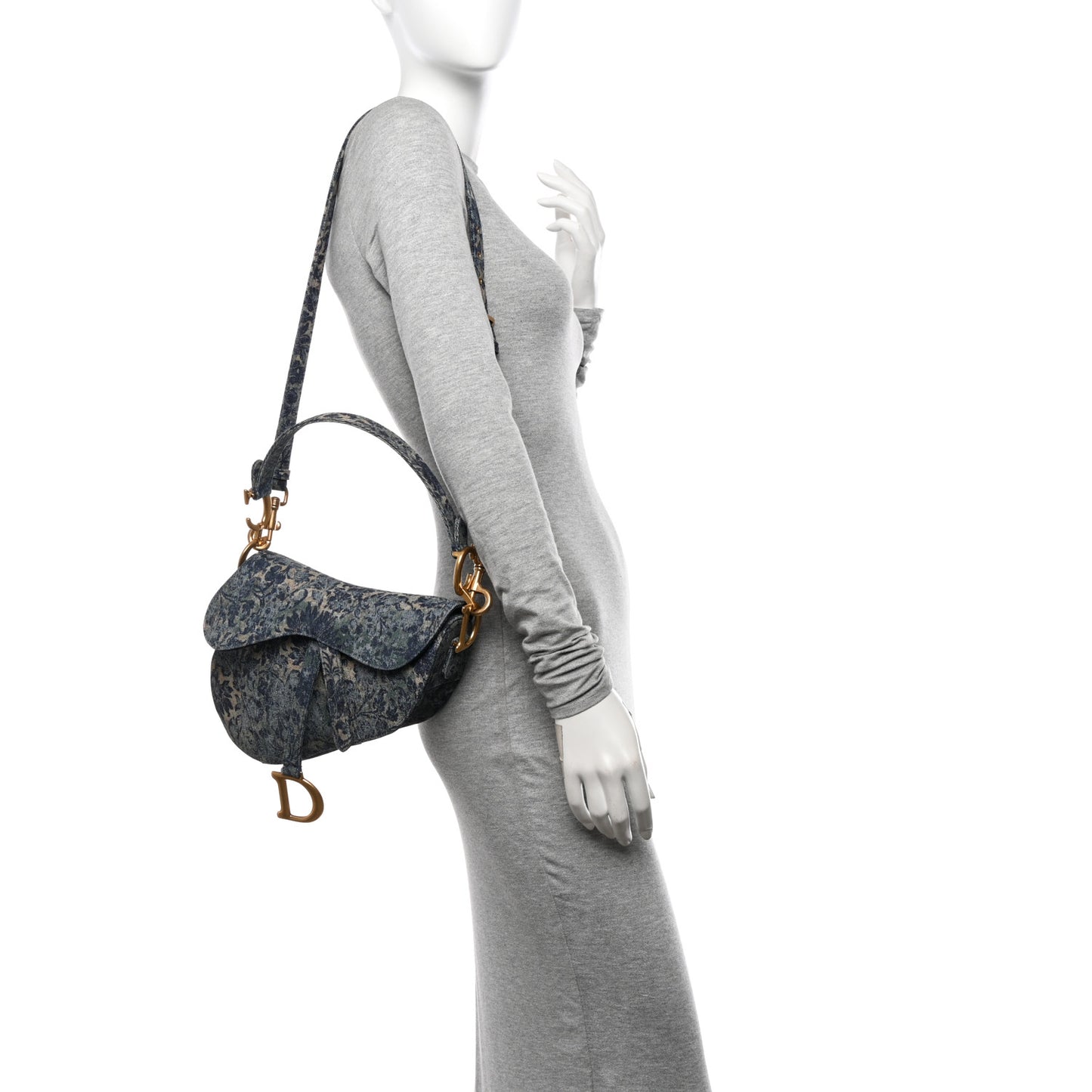 Denim Brocart Embroidered Saddle Bag Blue