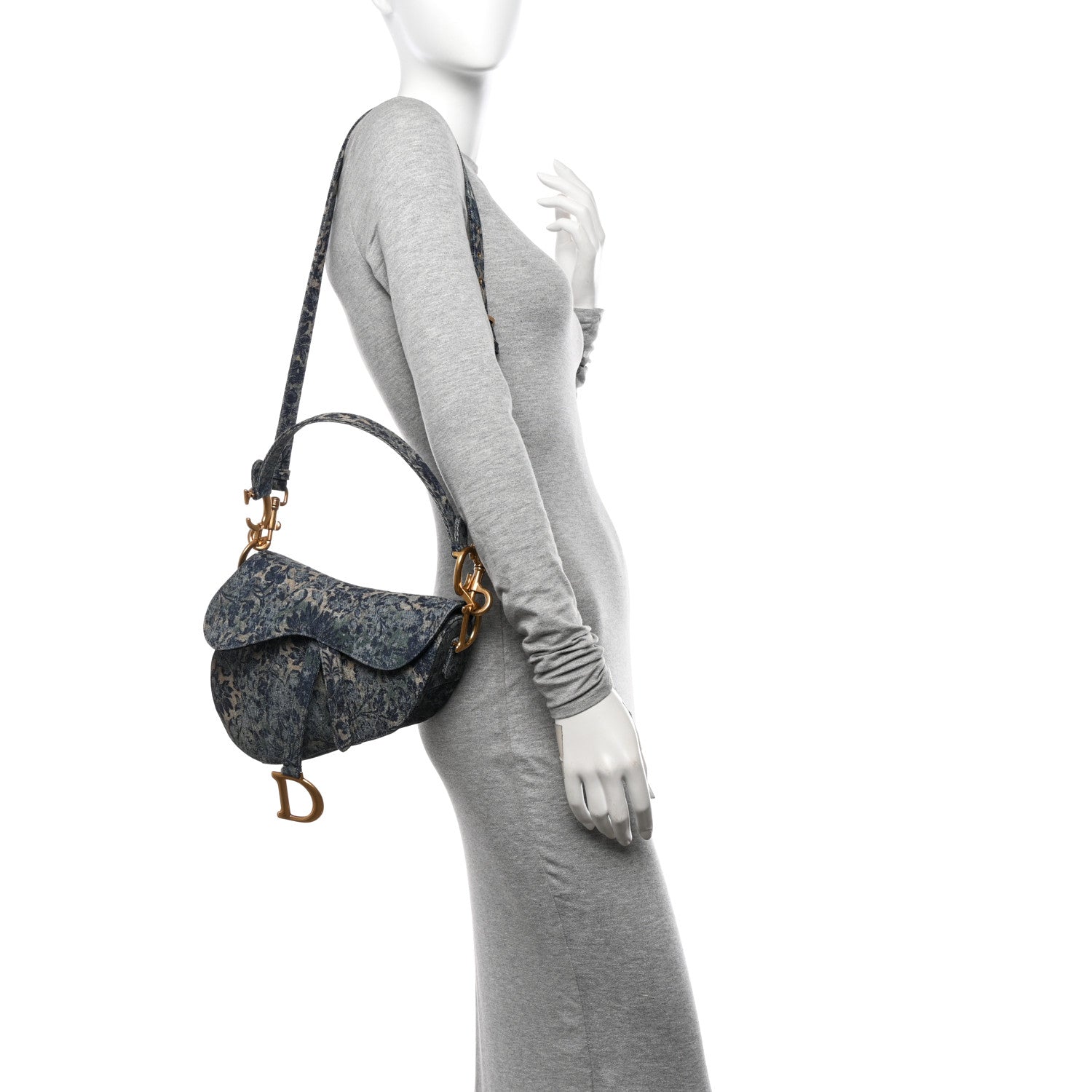 Christian Dior Denim Brocart Embroidered Saddle Bag Blue 2 of 10