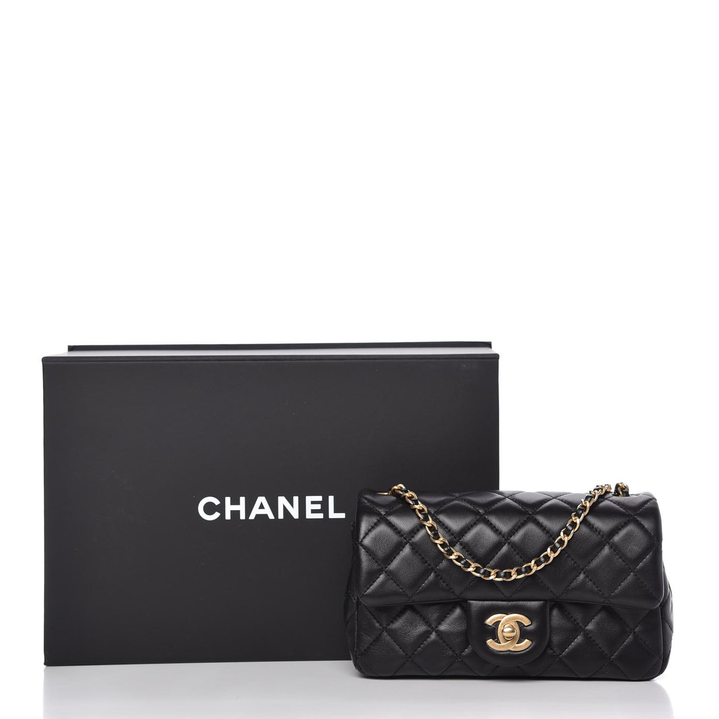 Lambskin Quilted Mini Rectangular Pearl Crush Flap Black