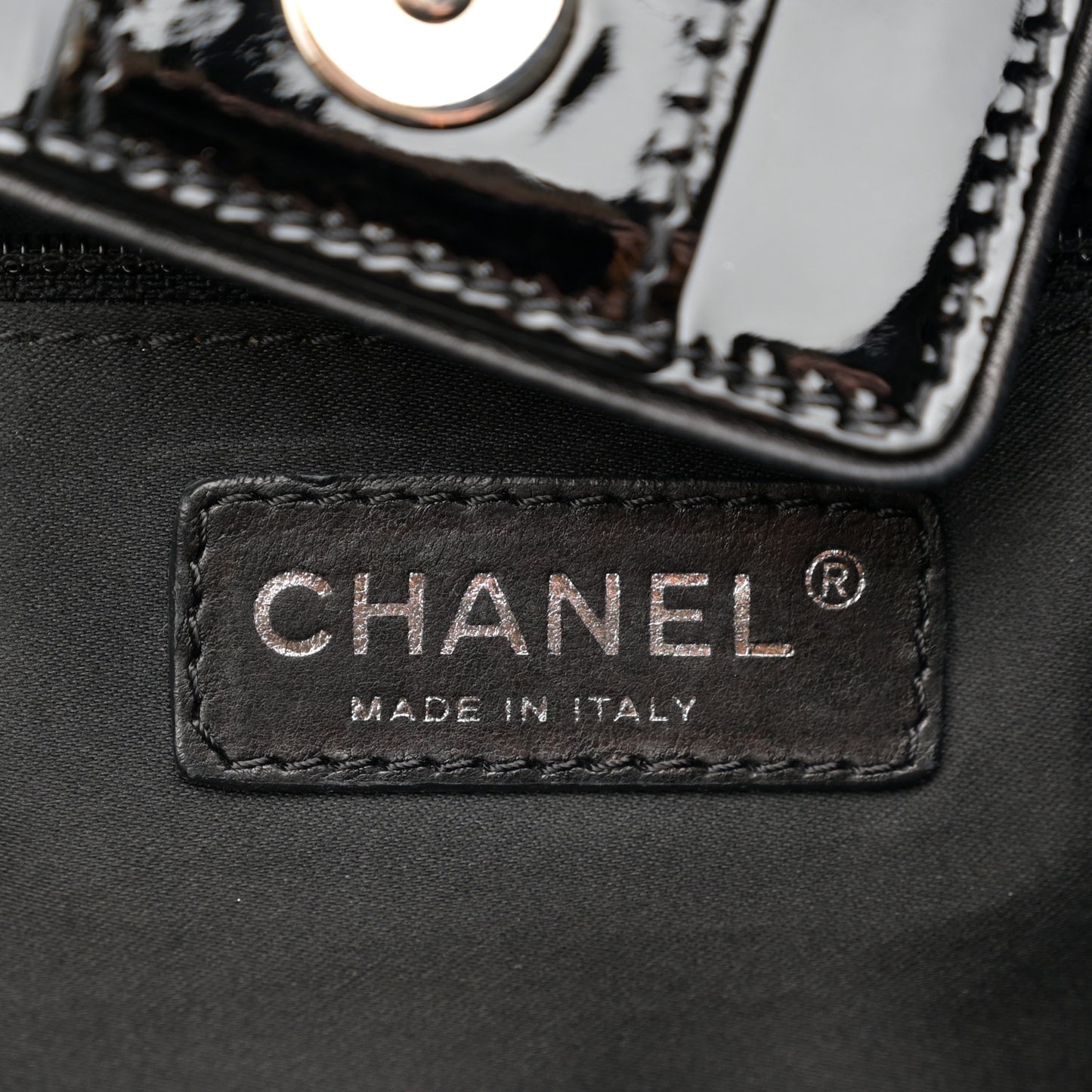Patent Camellia Shoulder Bag Black