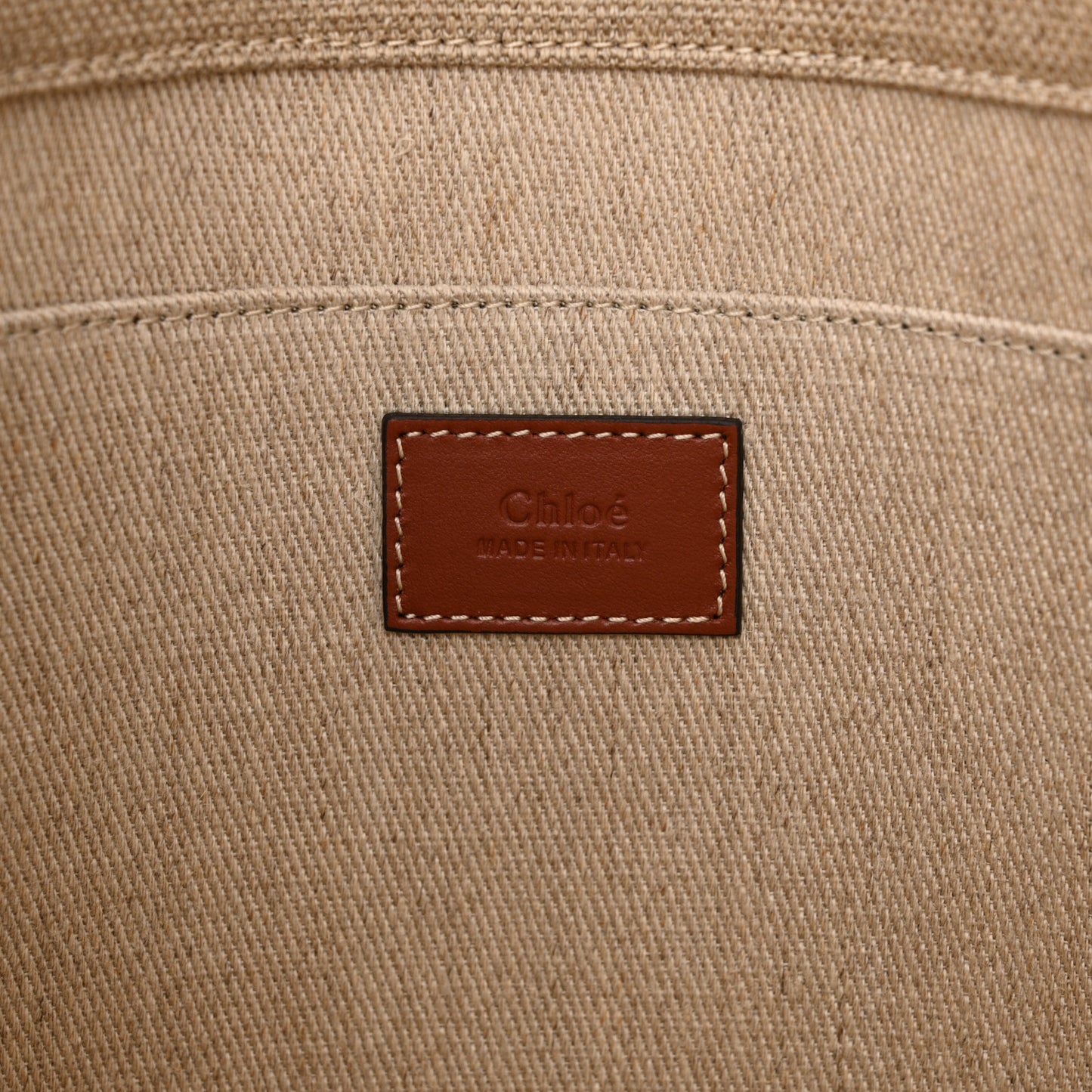 Linen Calfskin Medium Woody Ribbon Tote White Brown