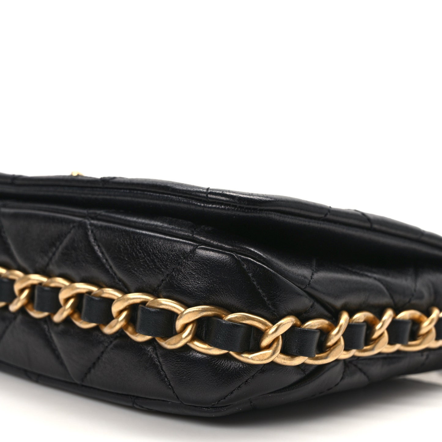 Shiny Lambskin Quilted Chain Around Flap Bag Black