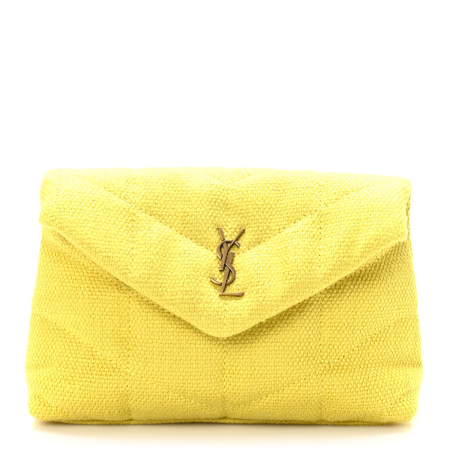 Saint Laurent Canvas Quilted Loulou Puffer Monogram Pouch Clutch Jaune Citron 3 of 10