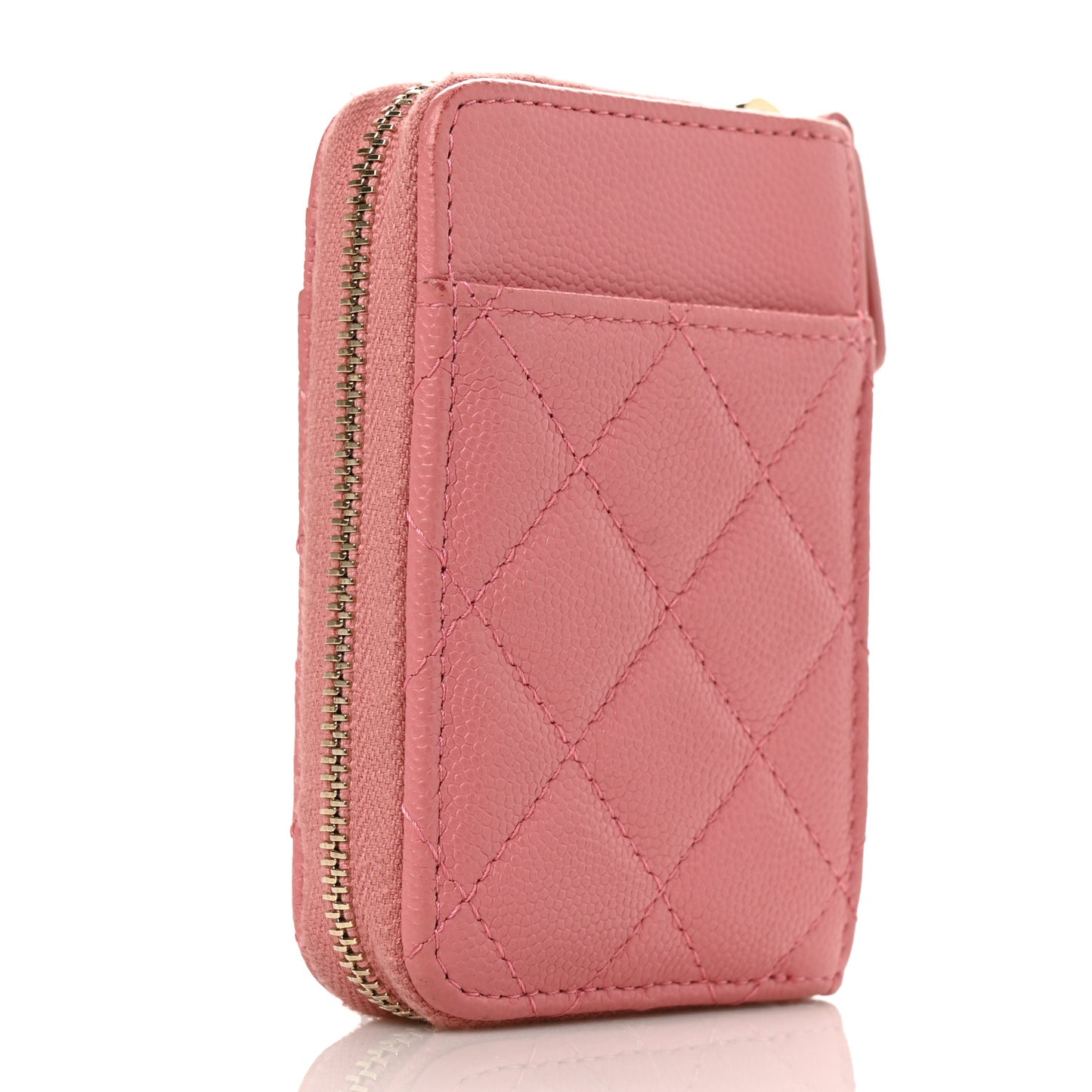 Caviar Quilted Zip Card Holder Pink
