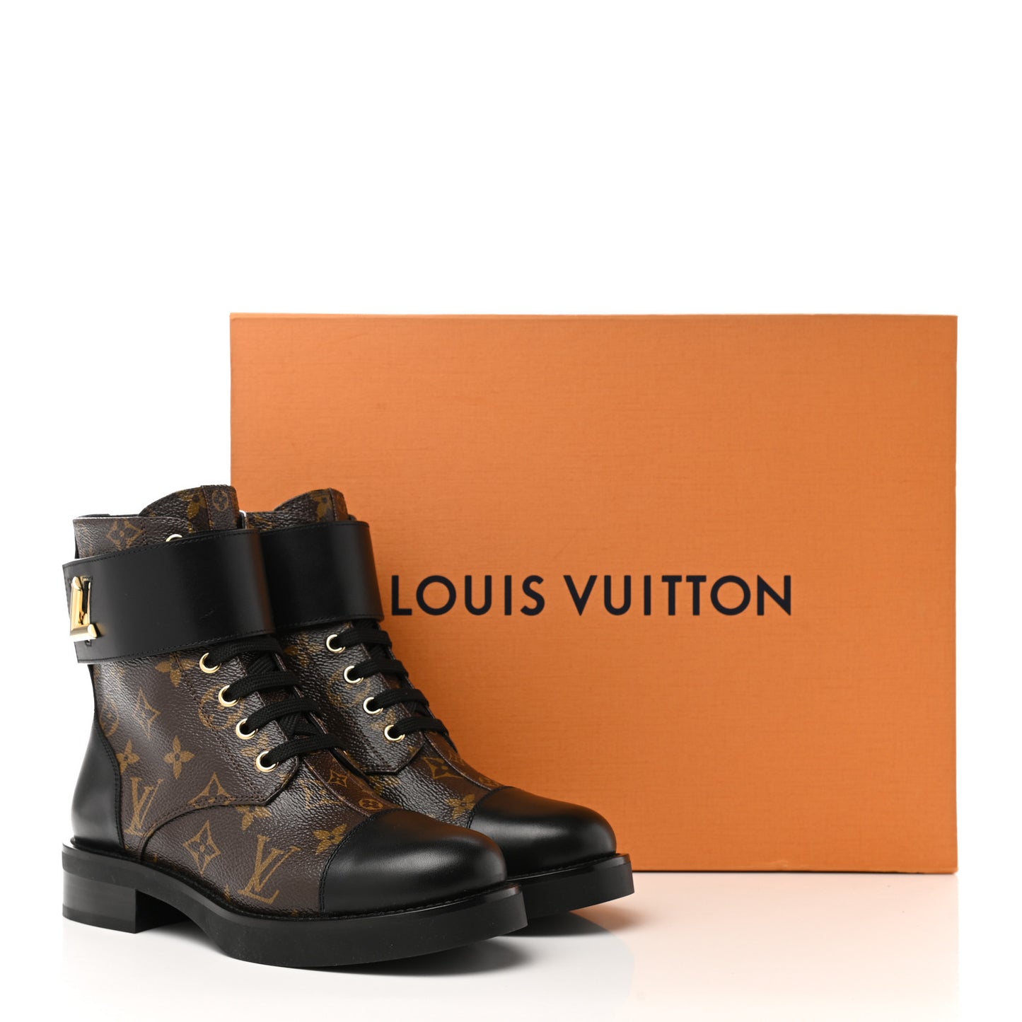 Calfskin Monogram Wonderland Flat Ranger Boots 35 Black