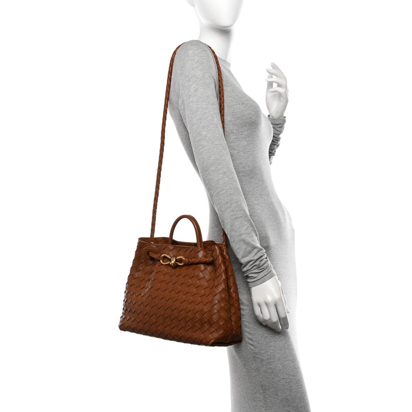Nappa Intrecciato Medium Andiamo Shoulder Bag Cognac