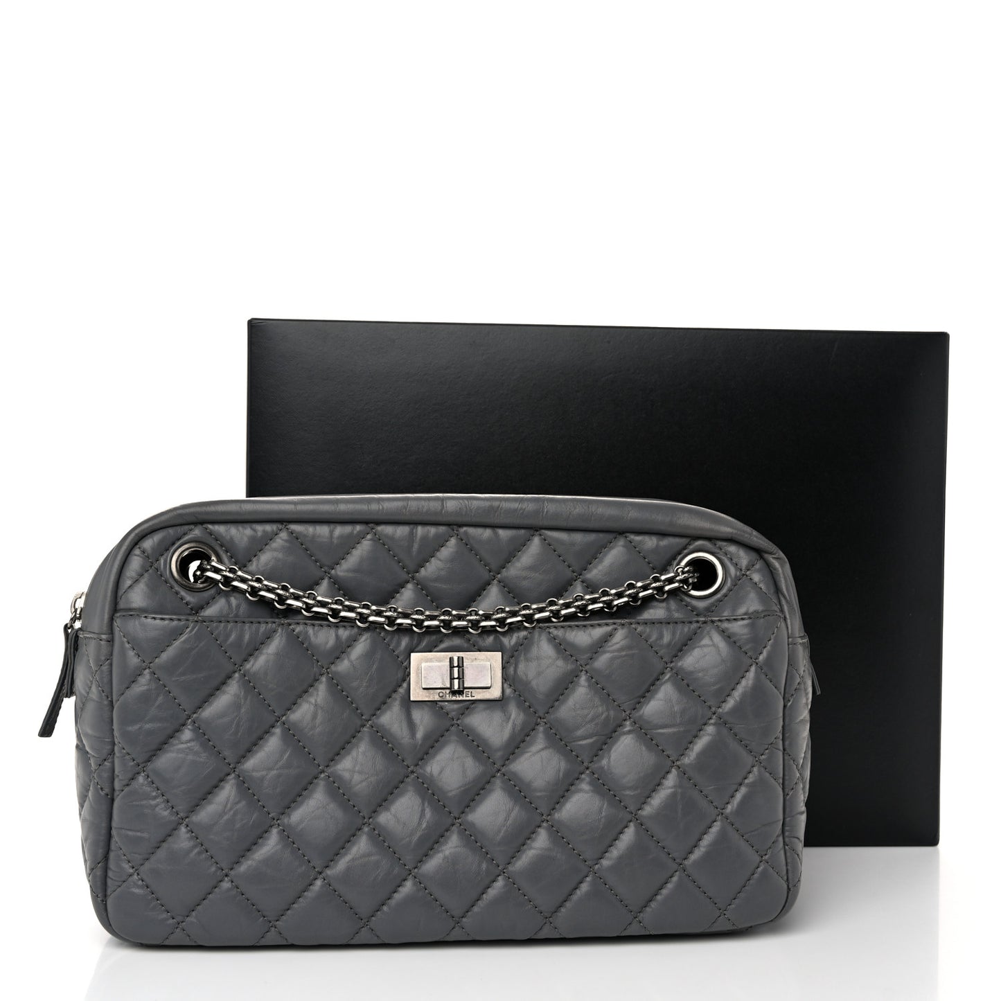 Aged Calfskin Quilted Medium Reissue Camera Case Grey