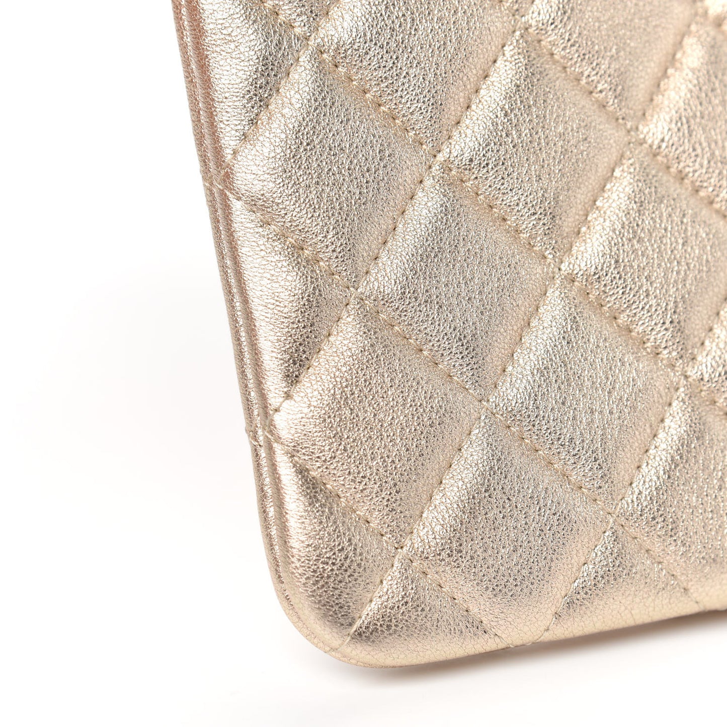 Metallic Lambskin Quilted Medium Cosmetic Case Gold