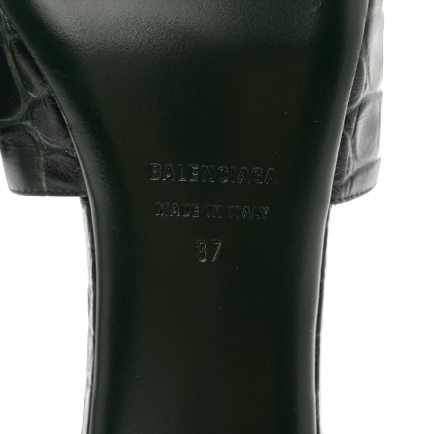 Calfskin Crocodile Embossed Groupie 50mm Sandals 37 Forest Green