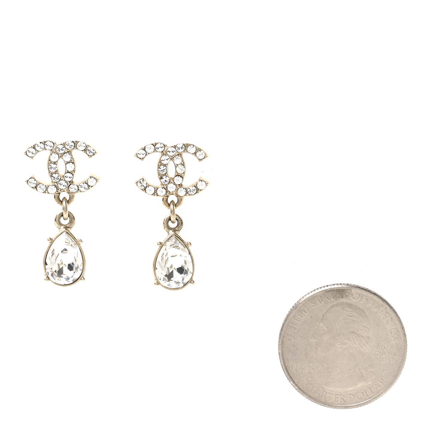 Crystal CC Tear Drop Earrings Gold