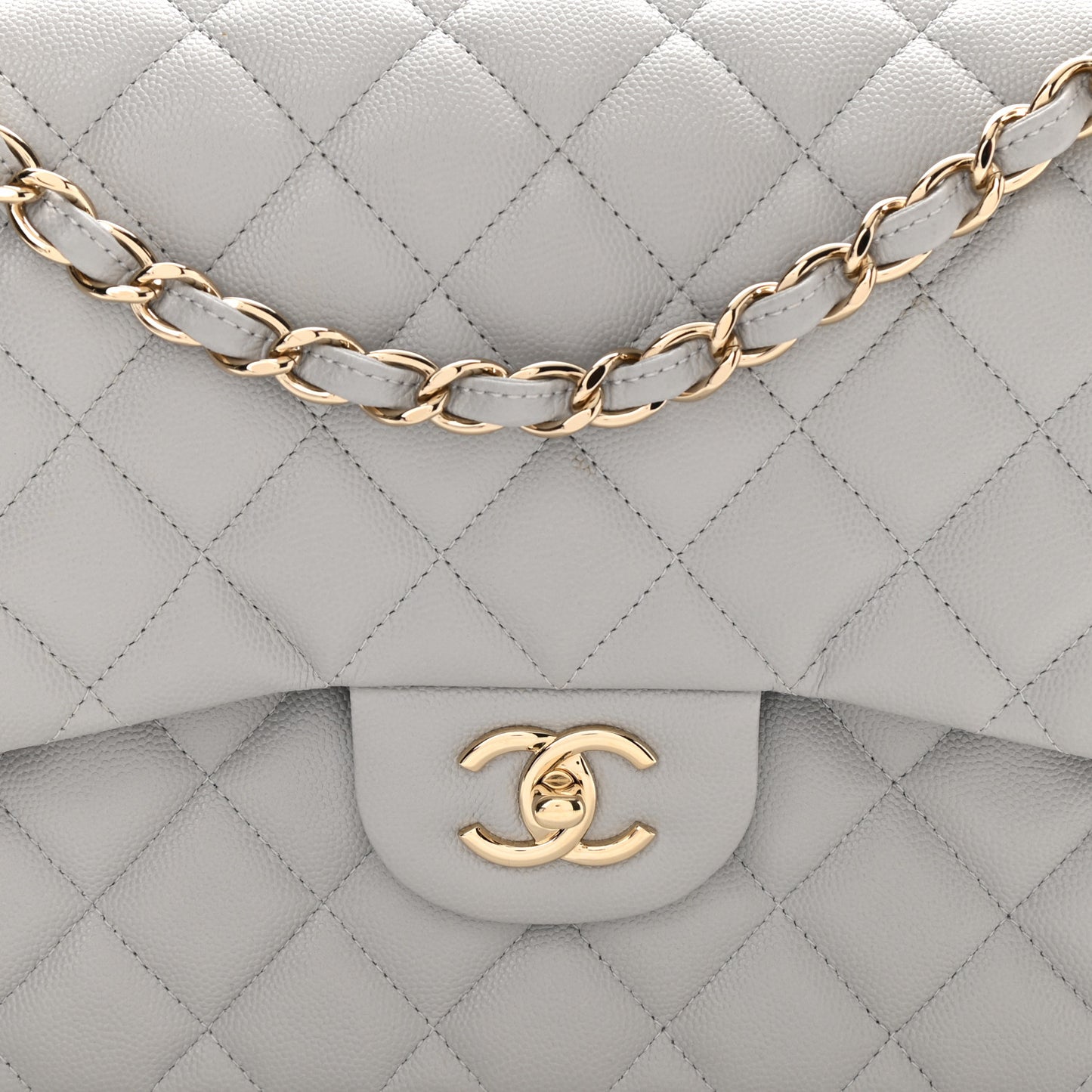 Caviar Quilted Jumbo Double Flap Grey