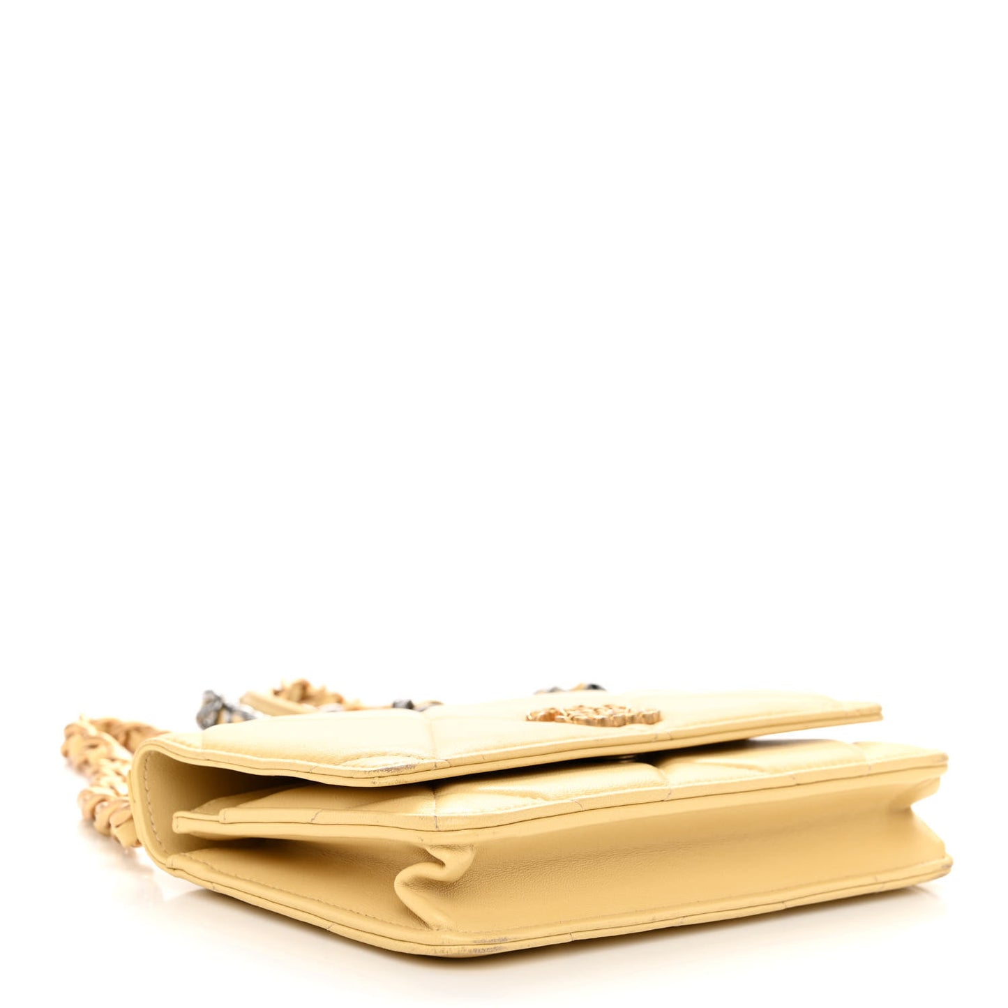 Lambskin Quilted Chanel 19 Wallet On Chain WOC Yellow