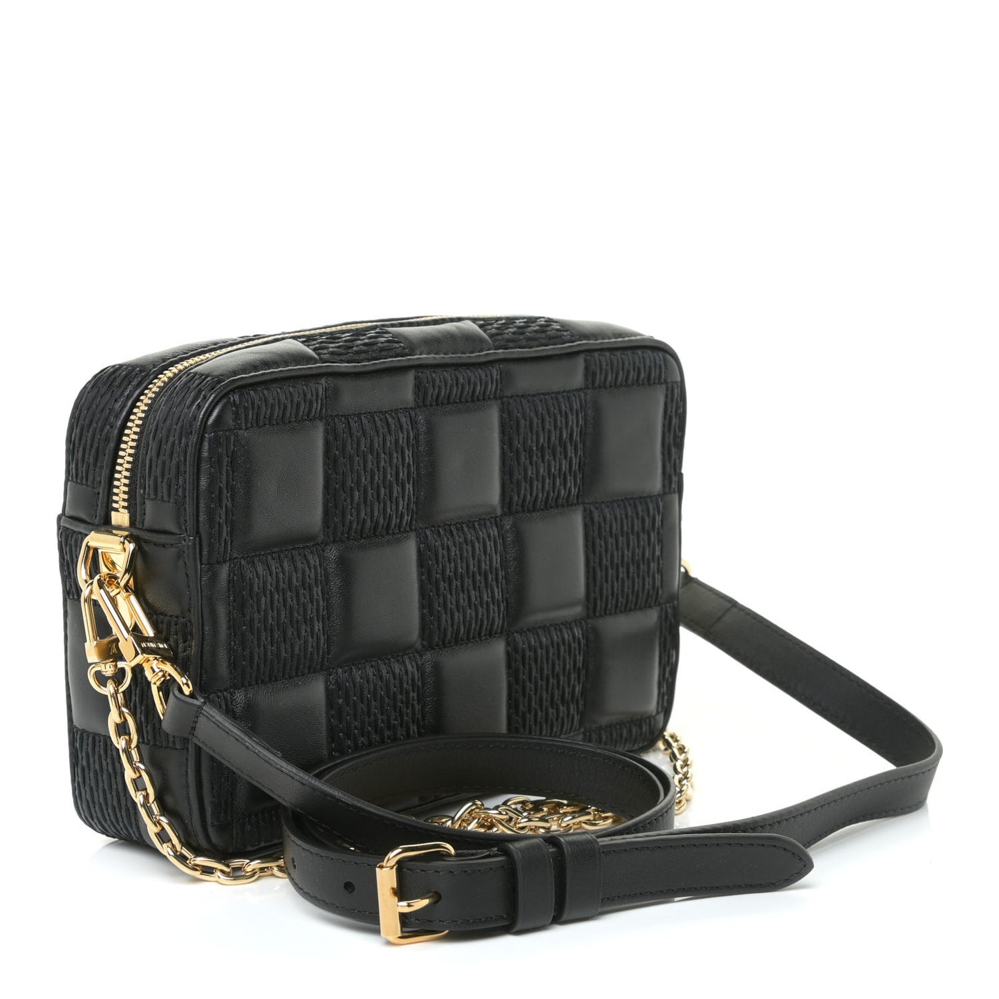 Lambskin Damier Quilt Troca PM Black