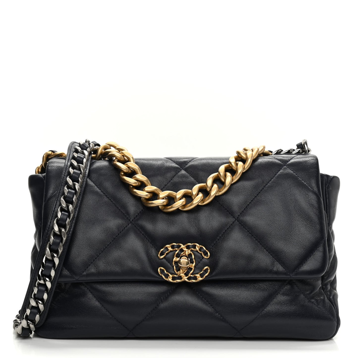 Goatskin Quilted Large Chanel 19 Flap Navy