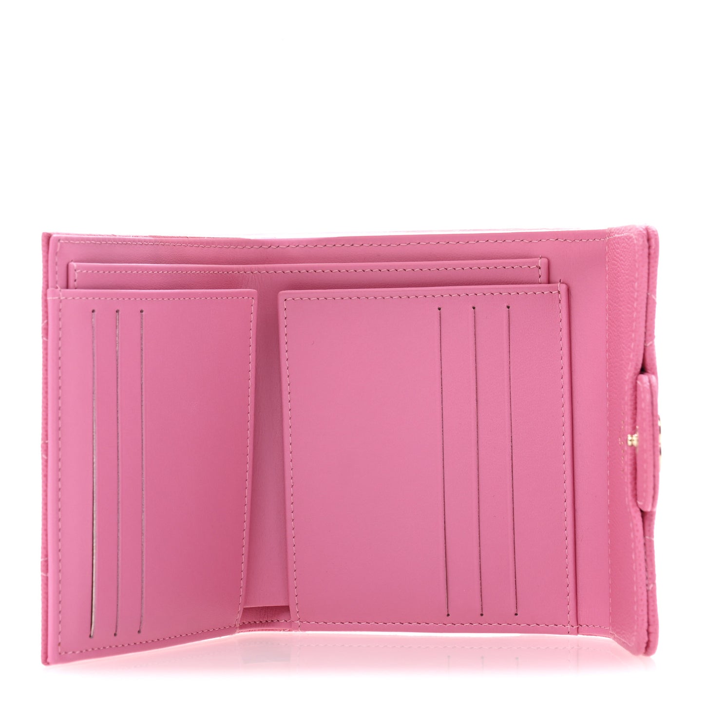 Caviar Quilted Compact Flap Wallet Pink