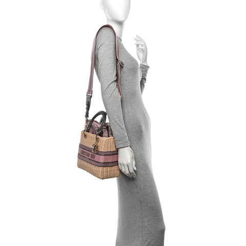 Wicker Oblique Medium Lady Dior Bag Pink Grey