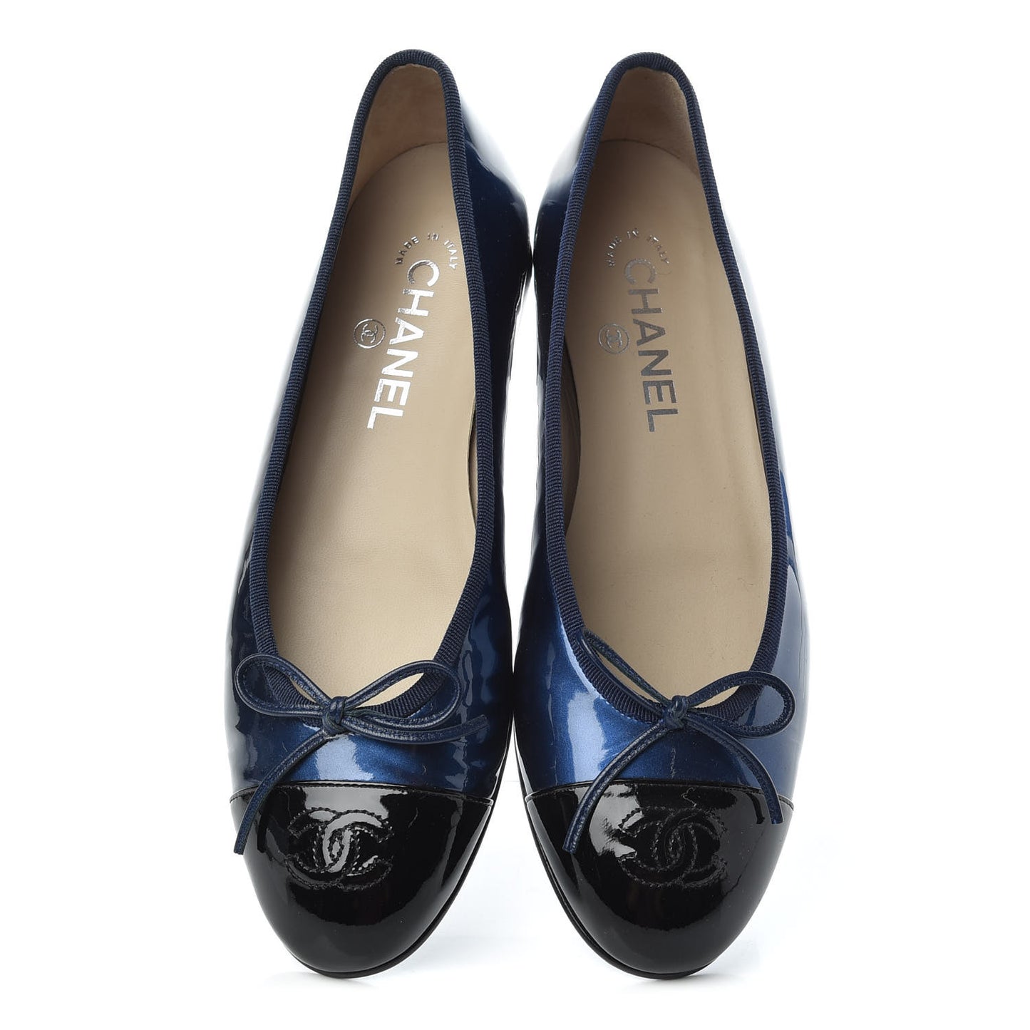 Patent CC Cap Toe Ballerina Flats 38.5 Blue Black