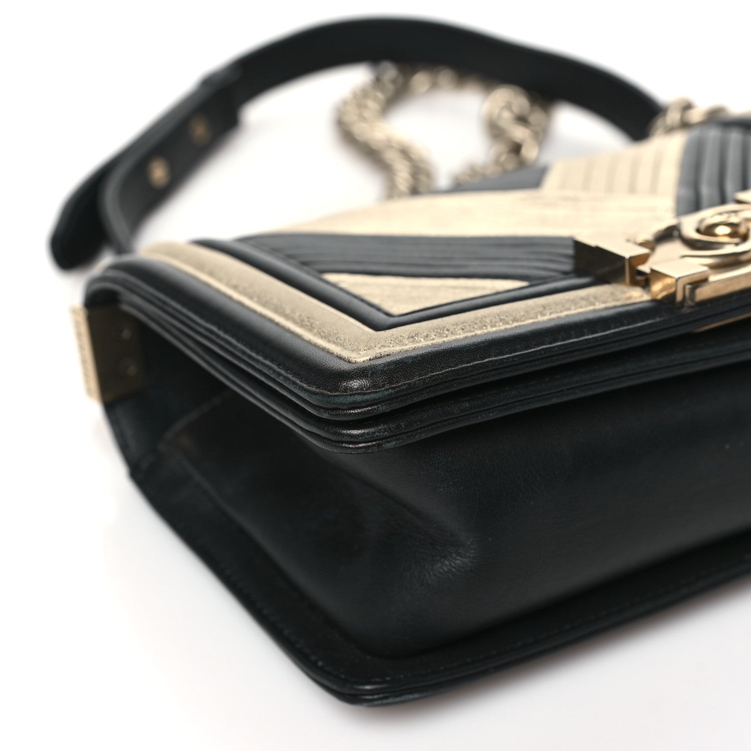 Chanel Metallic Calfskin Pleated Small Boy In Rome Flap Black Gold 9 of 10