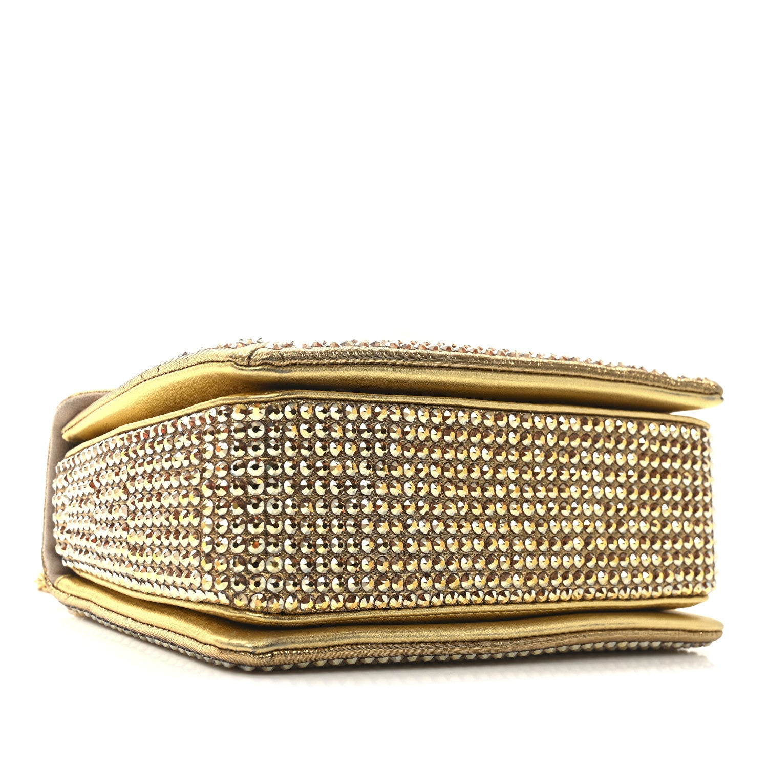 Valentino Garavani Crystal Embellished Metallic Calfskin Small One Stud Clutch With Chain Sunshine Gold 4 of 9