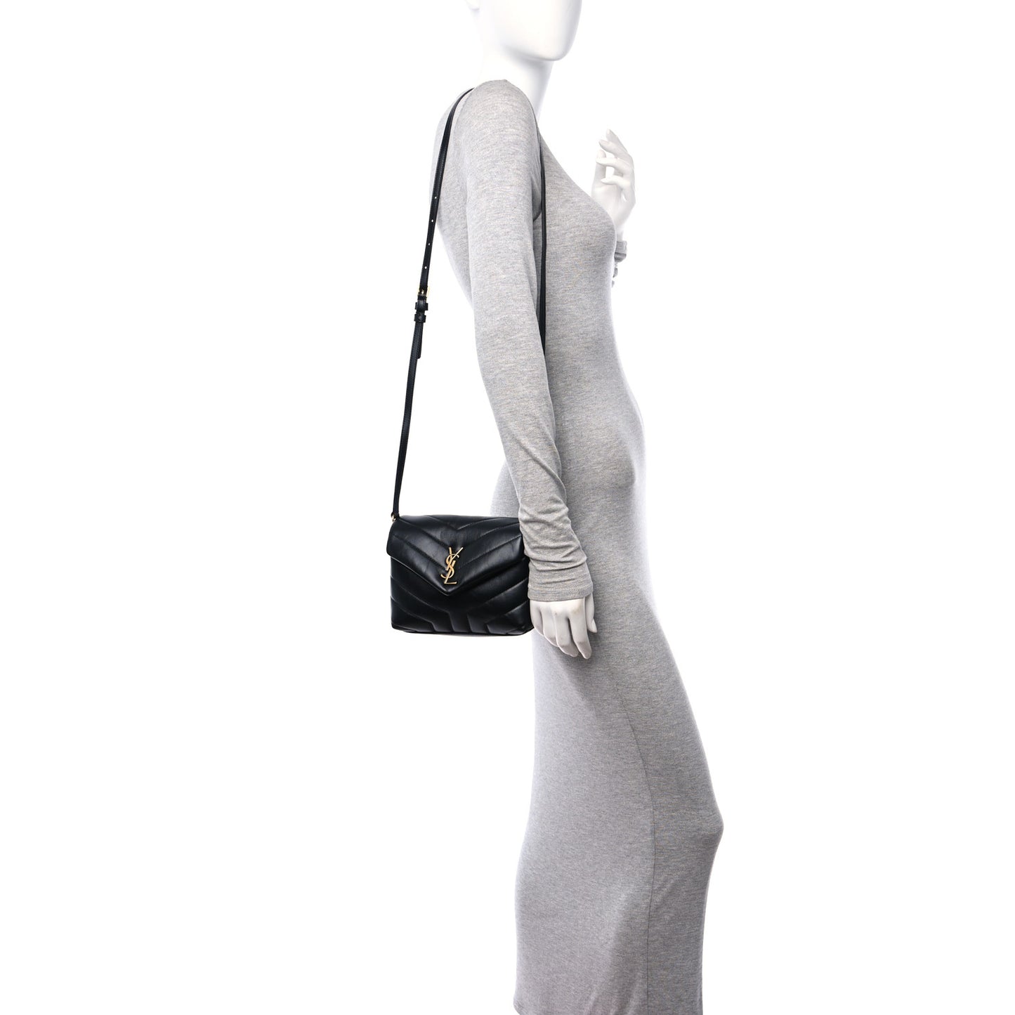 Calfskin Y Quilted Monogram Toy Loulou Crossbody Bag Black
