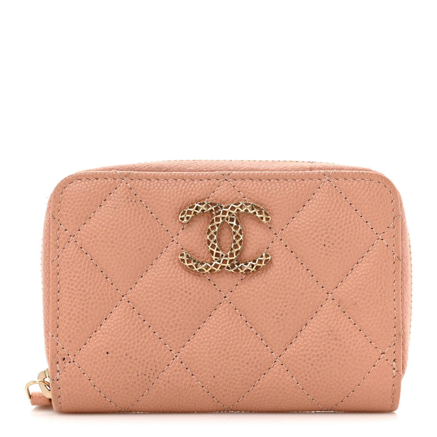 Caviar Quilted Perforated CC Zip Coin Purse Pink