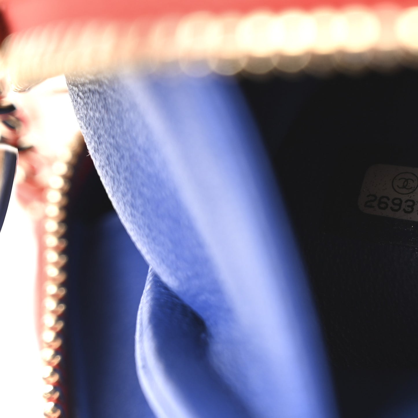 Caviar Quilted Small CC Filigree Vanity Case Blue White Red