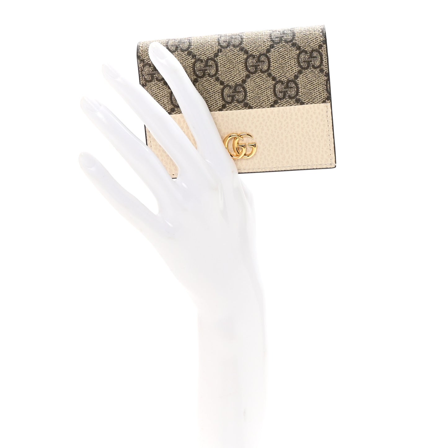 Dollar Calfskin GG Supreme Monogram GG Marmont Card Case Mystic White Beige Ebony