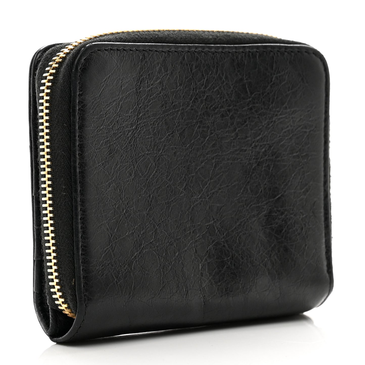 Agneau Classic Gold Hardware Compact Wallet Black