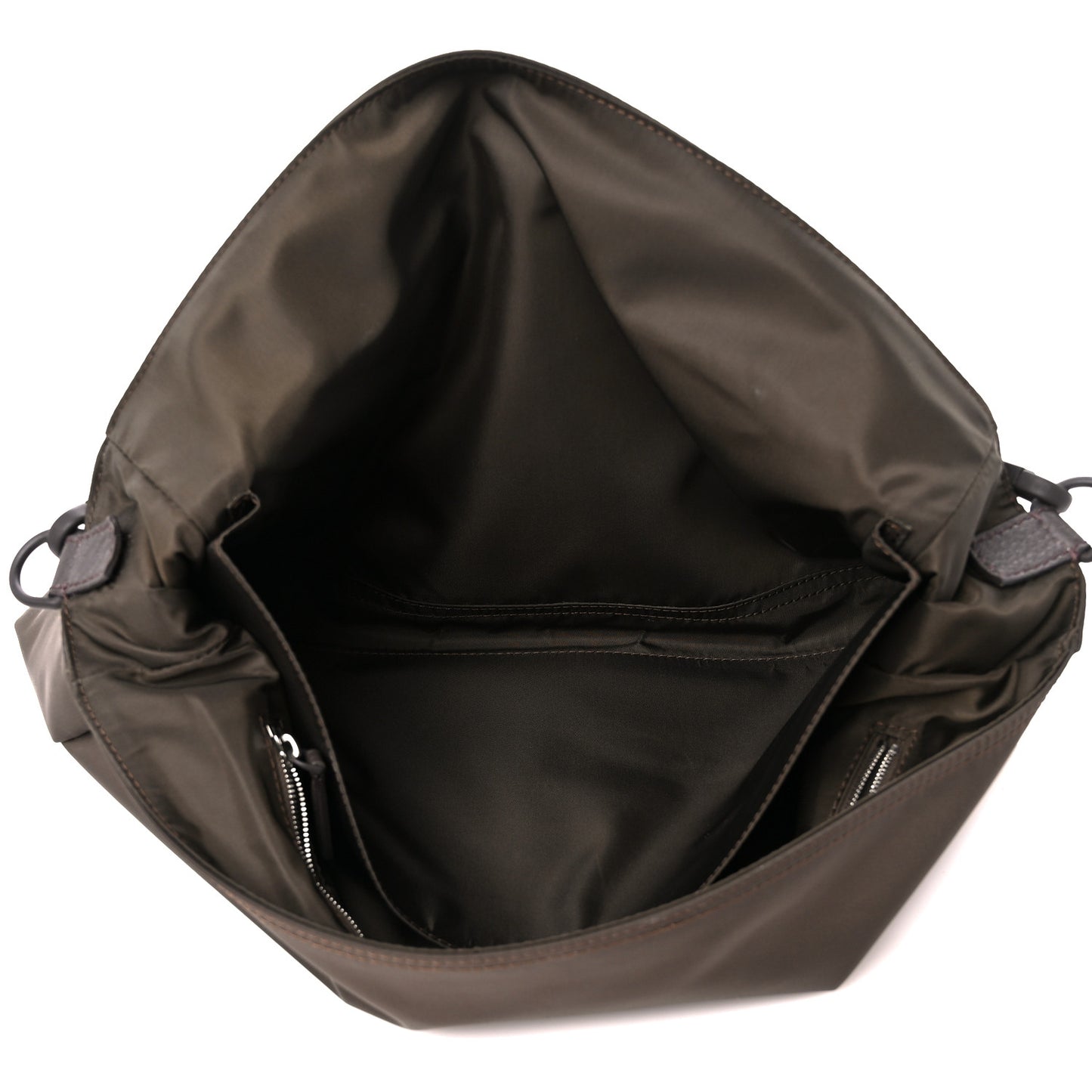 Econyl Nylon Cuoio Romano Monochrome Large Baguette Messenger Bag Ebano