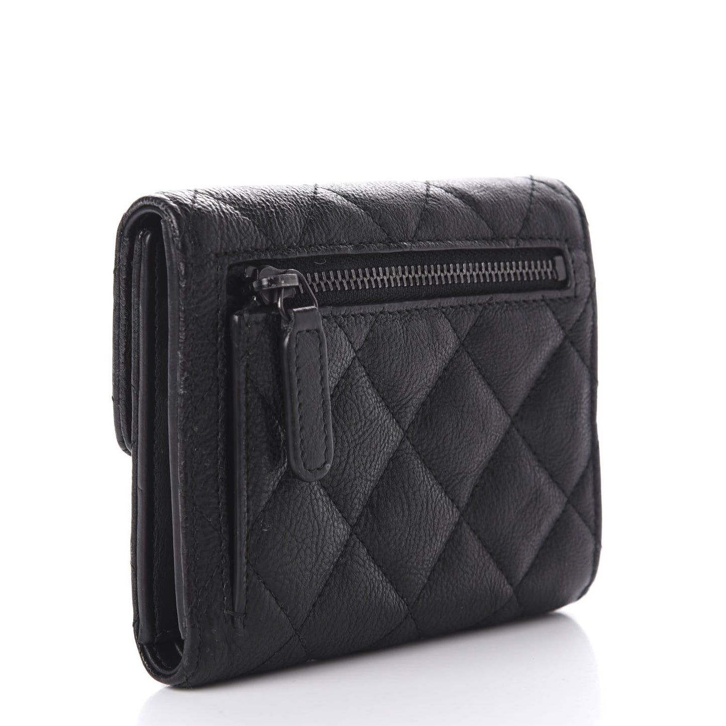 Calfskin Quilted Compact Flap Wallet So Black