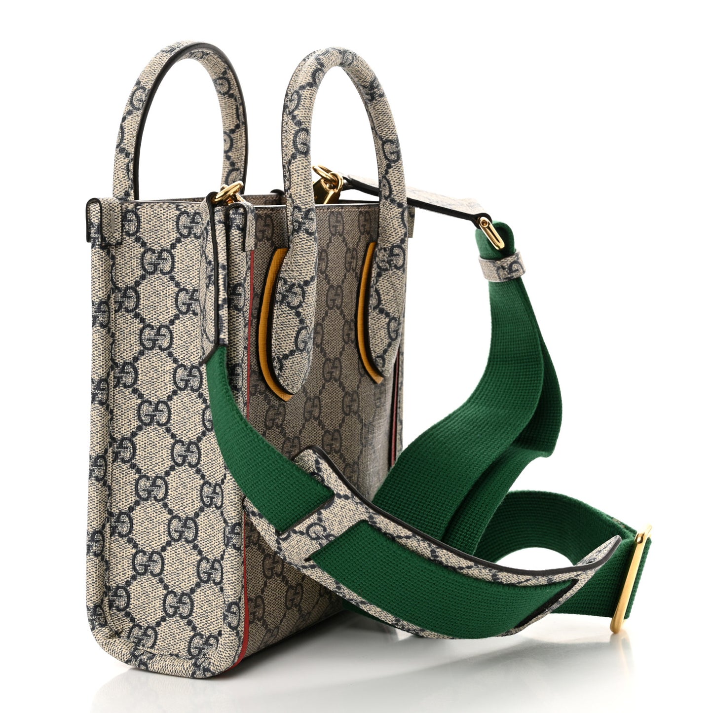 GG Supreme Monogram Exquisite Mini Vertical Tote Beige Ebony Blue Crop Live Red