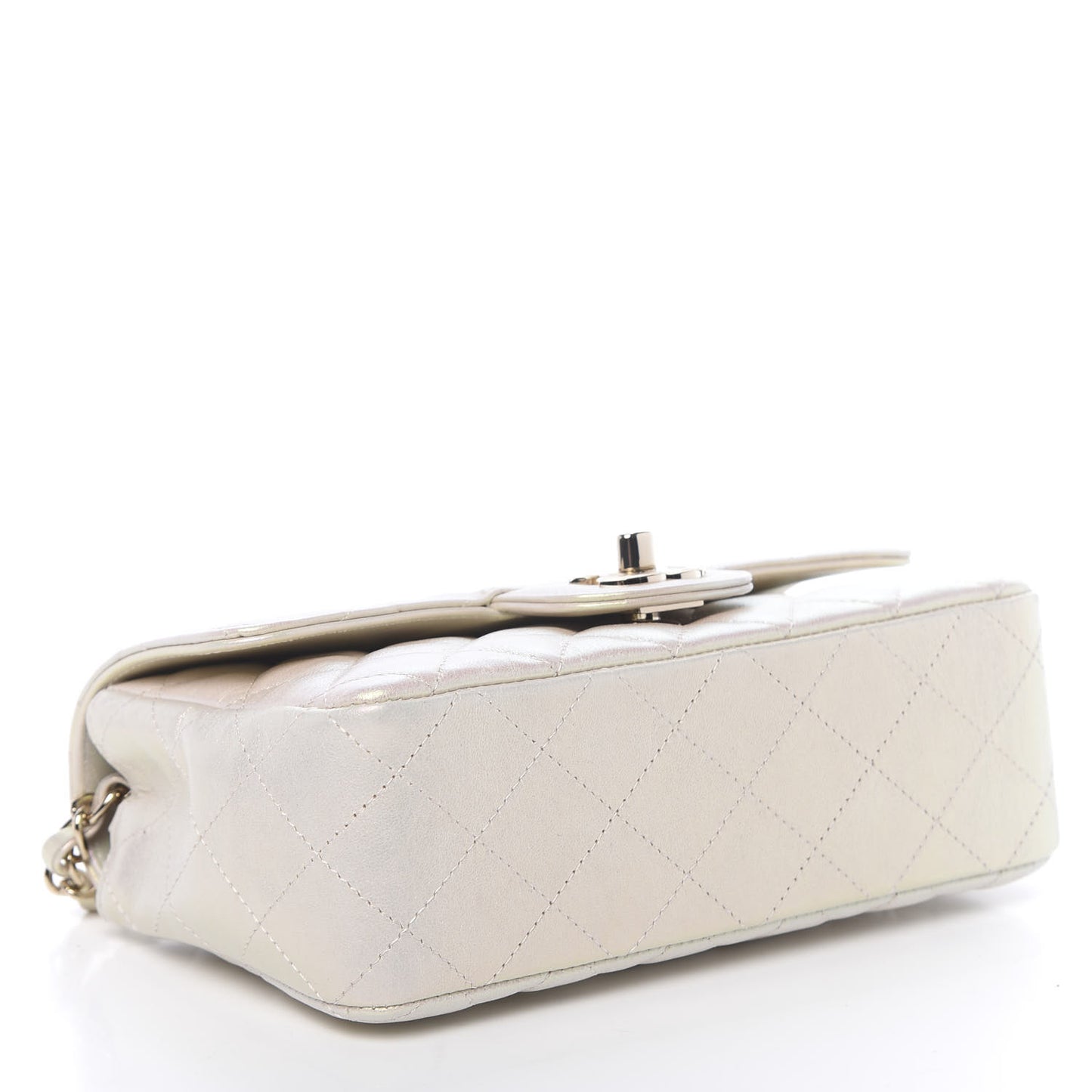 Iridescent Lambskin Quilted Mini Rectangular Flap Ivory